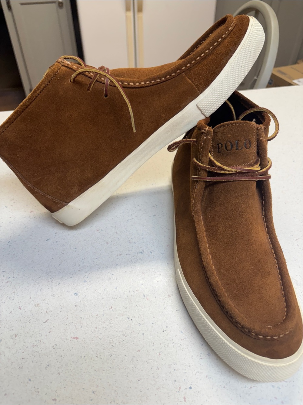 Polo by Ralph Lauren Brown Suede Slip-On Loafers with White Sole